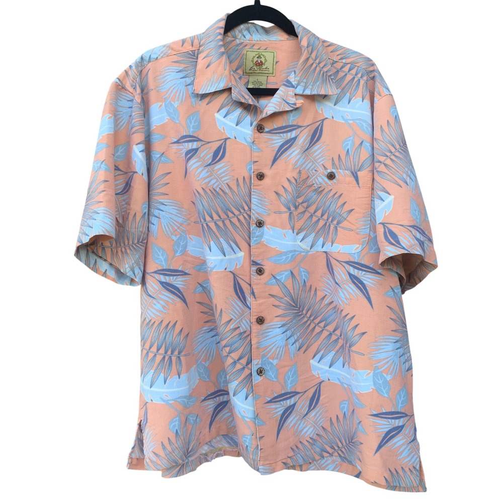 Joe Marlin Mens Large Tropical Leaf Rayon Blend Aloha Camp Shirt